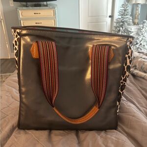 Consuela Metallic Gray Tote with Leopard Sides